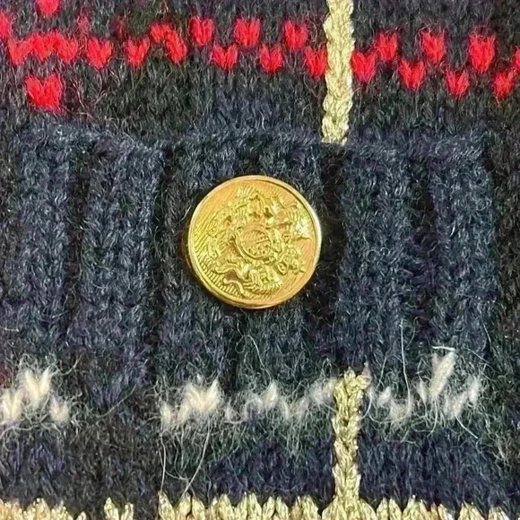 Evan Picone Vintage Hand Knit Wool & Angora Navy, Red & Gold Plaid Crop Sweater - Picture 6 of 10